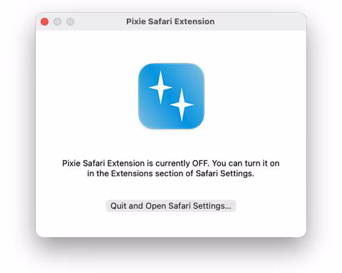 Pixie Safari Extension settings window